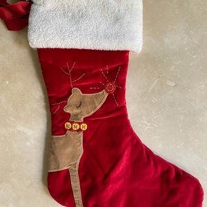 Pottery Barn Kids red velvet stocking with Rudolph reindeer